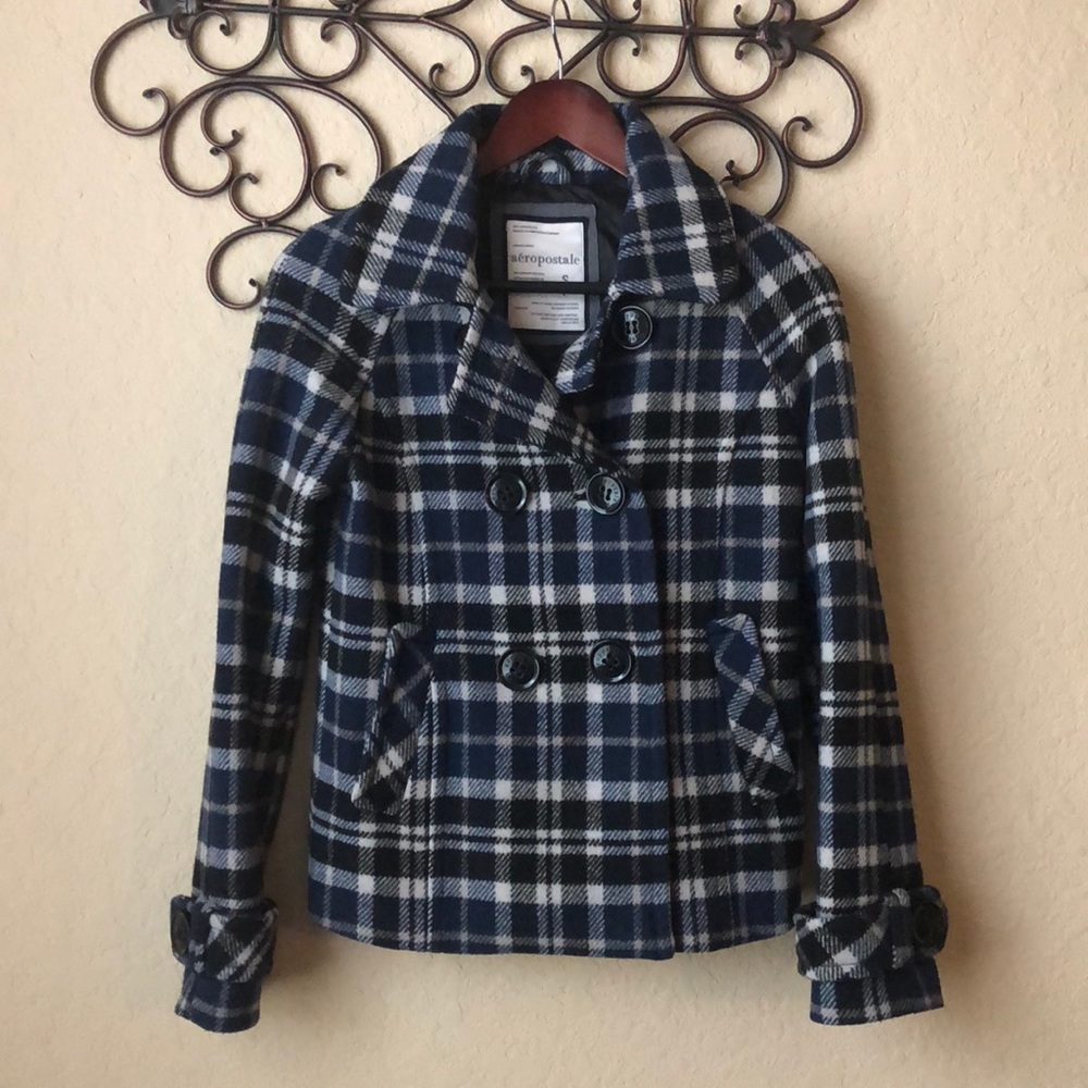 Girls Small Aeropostale Pea Coat Navy/Black/White